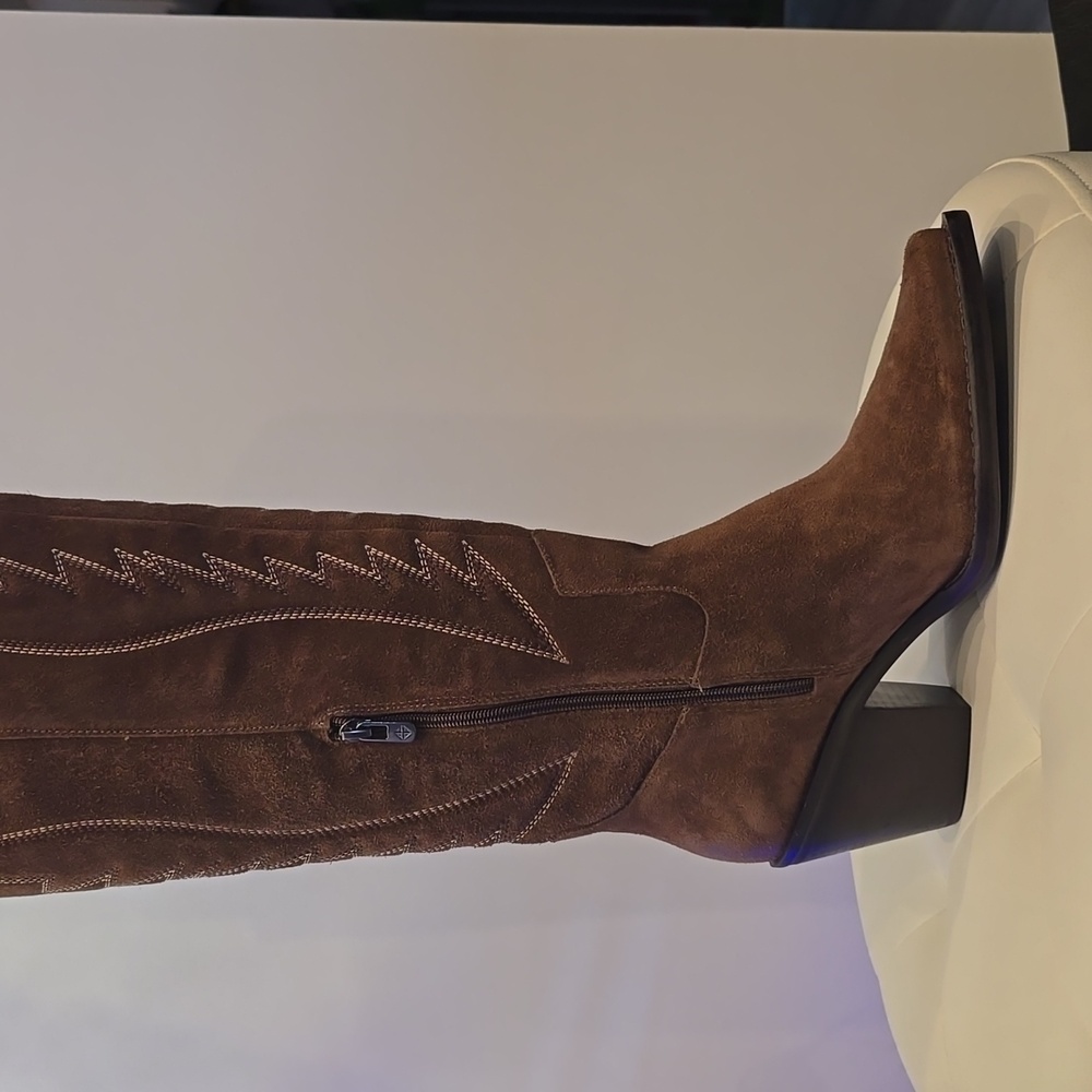 ANTONIO Melani Western Knee High Shaft  Brown Boots Taegen Oiled Cowboy Womens 9 - Picture 3 of 3